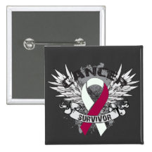 Grunge Winged Ribbon Head Neck Cancer Survivor Pinback Button
