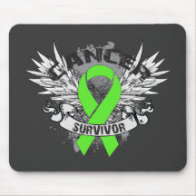 Grunge Winged Ribbon Lymphoma Survivor Mouse Pads