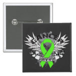 Grunge Winged Ribbon Lymphoma Survivor buttons