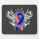 Grunge Winged Ribbon Male Breast Cancer Survivor Mousepad
