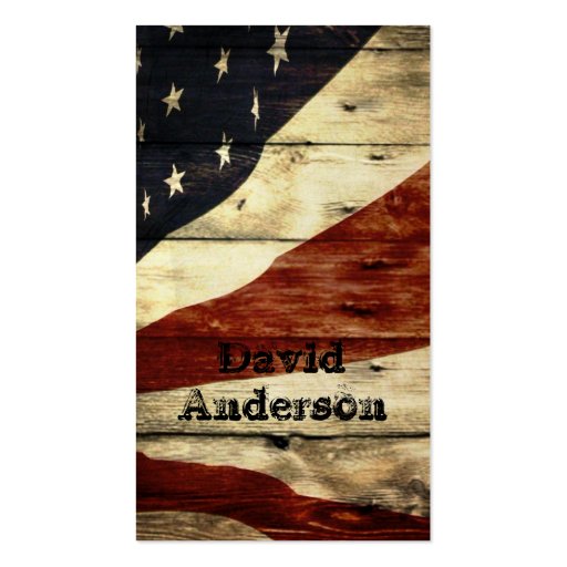 Grunge woodgrain USA American Flag Patriotic Business Card Templates (front side)