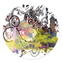 Grunged City Round Stickers