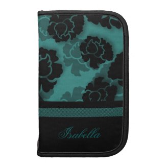 Grungy Floral Decadence Folio Planner, Teal
