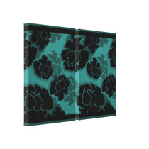 Grungy Floral Decadence Wrapped Canvas, Teal Stretched Canvas Print