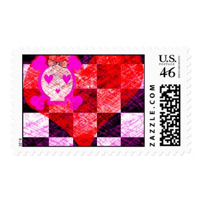 GRUNGY GIRLY SKULL HEART CHECKERS STAMPS by psychokiller138