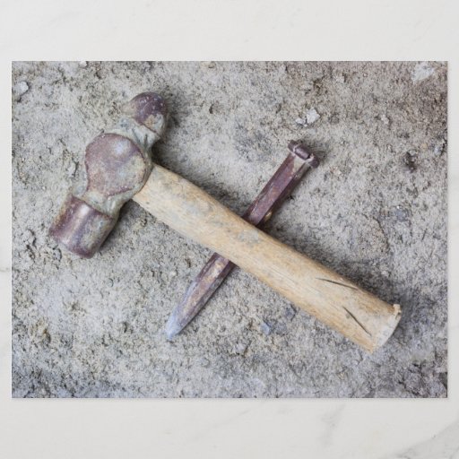 Grungy hammer and chisel flyer design