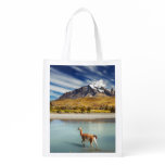 Guanaco crossing the river in Torres del Paine Reusable Grocery Bags