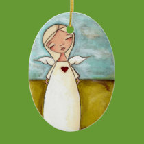 Guardian Angel - Oval Ceramic Ornament