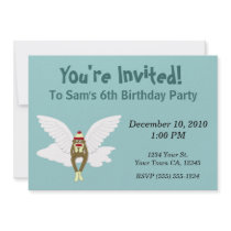 Guardian Angel Sock Monkey Party Invitations