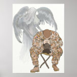 Guardian Angel watches over a Solider Praying Posters