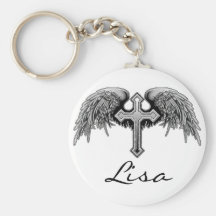 Guardian Angel Winged Cross Design Key Chain