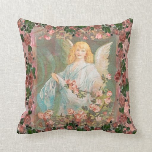 Guardian Angel with Pink Roses Throw Pillow Zazzle