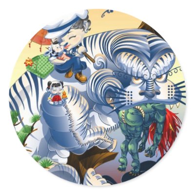 Guardian Of The West - Tiger Round Stickers by MartinHsu