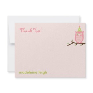 Guess Whooo? Flat Thank You Card - Pink invitation