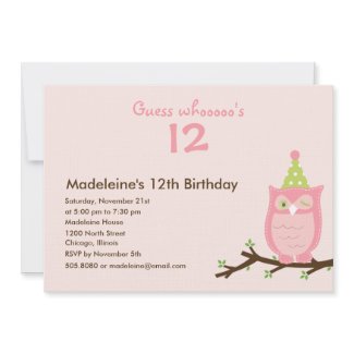 Guess Whooo? Girl Birthday Party Invitation invitation