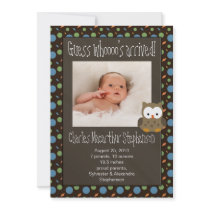 Guess Whoooo's Arrived Baby Boy Birth Announcement