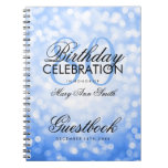 Guestbook 80th Birthday Party Blue Glitter Light Notebook