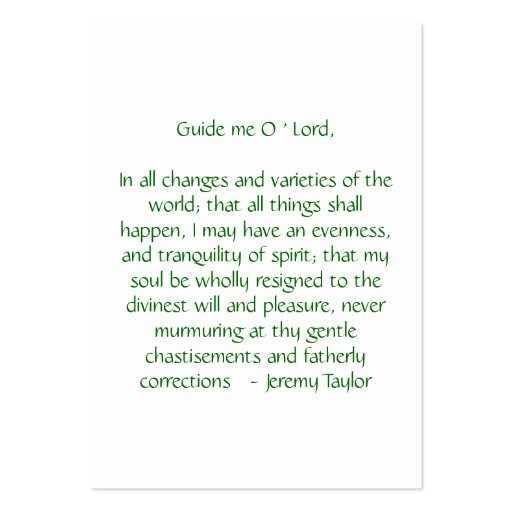 Guide Me Lord - Green Angel Prayer Card Business Cards (back side)