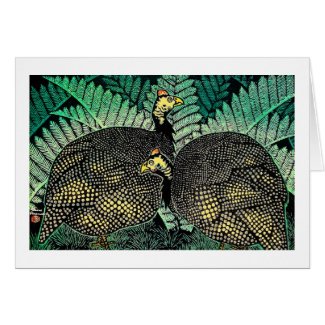 Guinea Hens kasamatsu shiro bird leaf japanese art Card