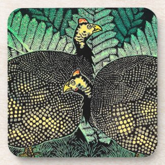 Guinea Hens kasamatsu shiro bird leaf japanese art Beverage Coasters