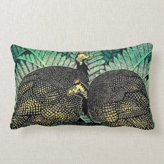 Guinea Hens kasamatsu shiro bird leaf japanese art Throw Pillow