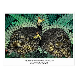 Guinea Hens kasamatsu shiro bird leaf japanese art Postcard