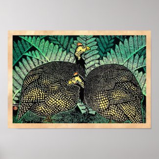 Guinea Hens kasamatsu shiro bird leaf japanese art Print