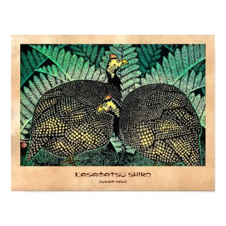 Guinea Hens kasamatsu shiro bird leaf japanese art Poster