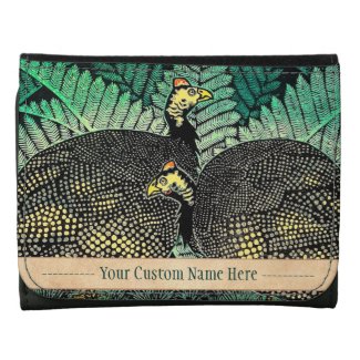 Guinea Hens kasamatsu shiro bird leaf japanese art Tri-fold Wallet