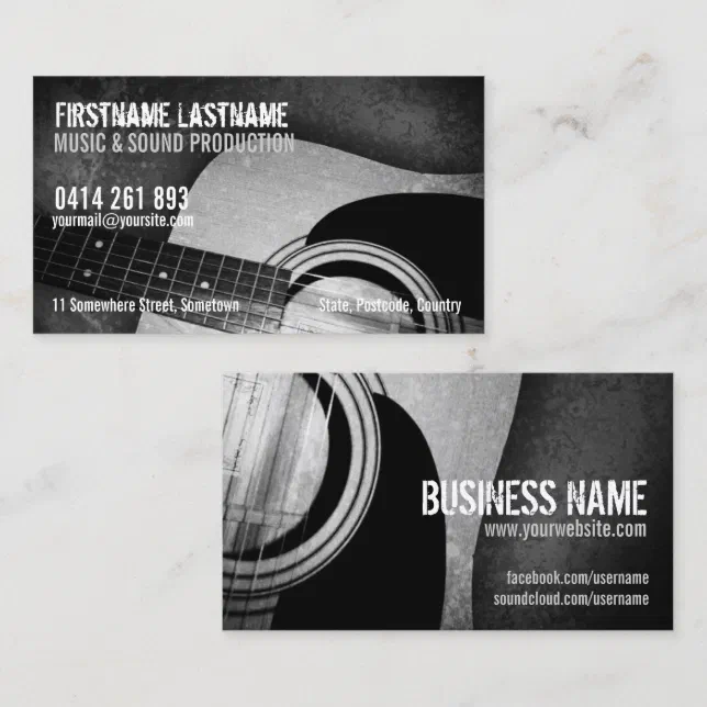 Guitar Acoustic Grunge Music Business Card Zazzle