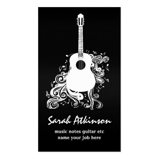 guitar cool black awesome business card (front side)