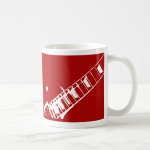 guitar neck stamp red and white musical instrument coffee mug
