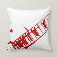 guitar neck stamp white and red instrument throw pillows