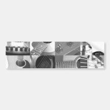 Guitar Photography Collage - black and white Bumper Sticker