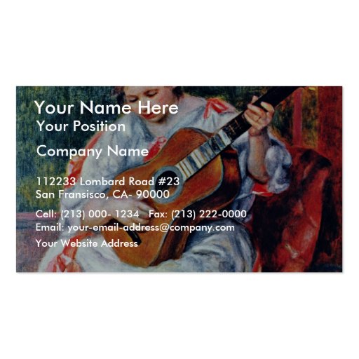 Guitar Player By Pierre-Auguste Renoir Business Card Template (front side)