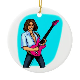 Guitar player, dark skinned, playing electric ornament