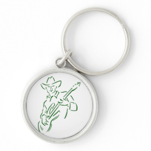 guitar player outline cowboy green.png keychain