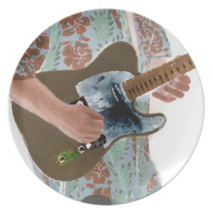 guitar player painting invert music design plate