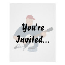 Guitar Player Painting Semi Hollow Red Hat Blue Sh Personalized Invitations