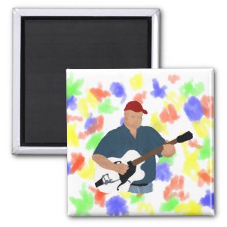 Guitar Player Painting Semi Hollow Red Hat Blue Sh magnet