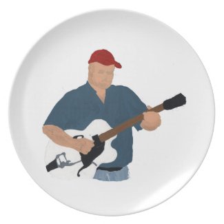 Guitar Player Painting Semi Hollow Red Hat Blue Sh plate