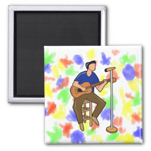 guitar player sitting abstract mic blue.png fridge magnet