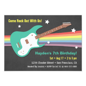 Guitar Rainbow Rockstar Birthday Party Invitations