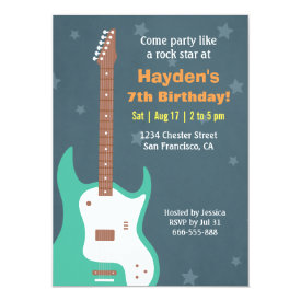 Guitar Rock Star Boys Birthday Party Invitations