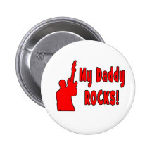 guitar rocks red holding up electric daddy rock pinback button