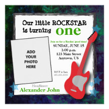 Guitar & Stars Boy's Rockstar Birthday Custom Invitations