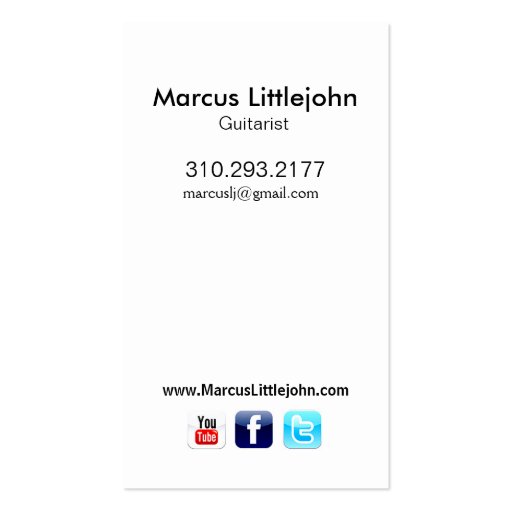 Guitarist Headshot for Musician Business Card Template (back side)