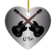Guitars Love to Play Heart Shaped Ornament