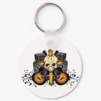 Guitars Speakers and Skull keychain
