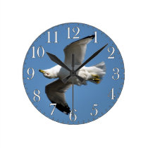 Gull Flying Upside Down Funny Wildlife Photography Round Wallclock